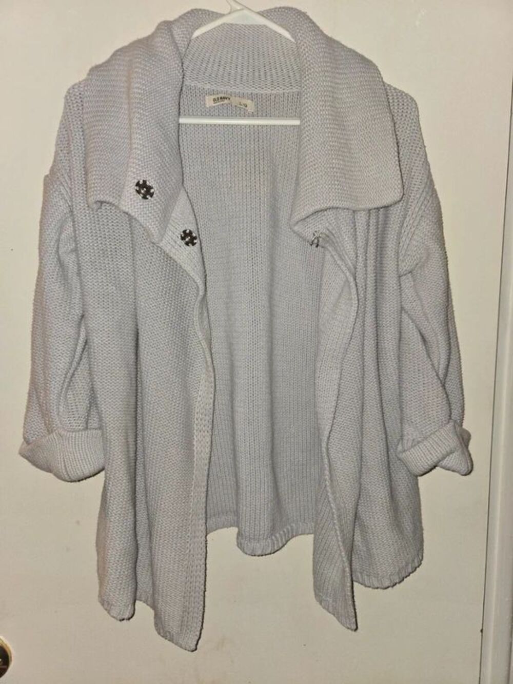 Old Navy Grey Chunky Knit Asymmetric Cardigan Sweater / Wrap Jacket - Size L